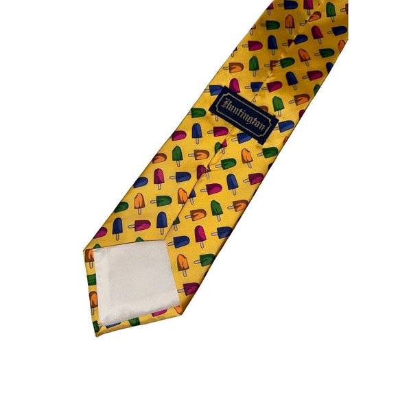 Mens Huntington Yellow Ice Cream 100% Silk Classic Tie Novelty Print - Picture 4 of 7